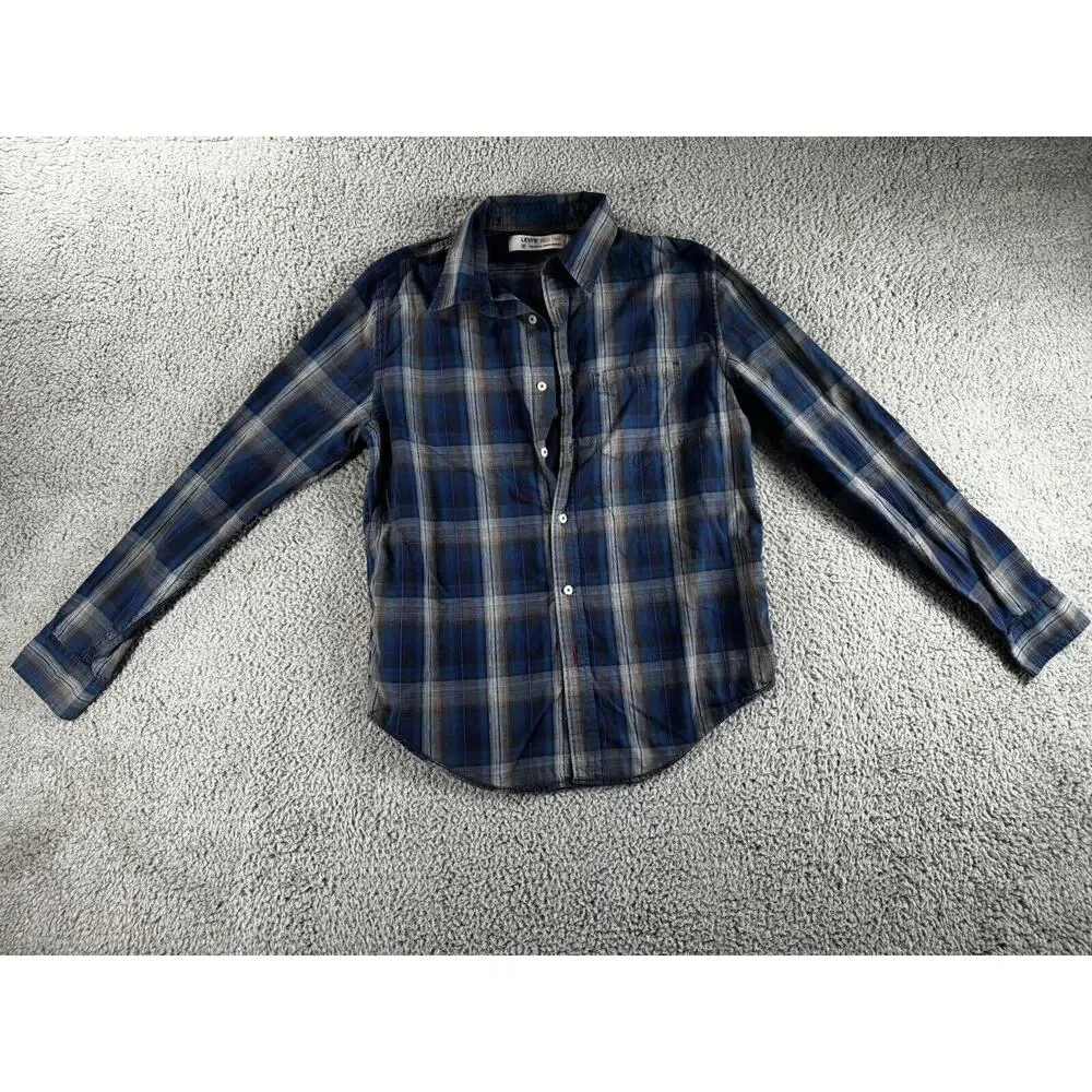 Levis Red Tab Shirt Men Medium Button Up Plaid Long Sleeve Western